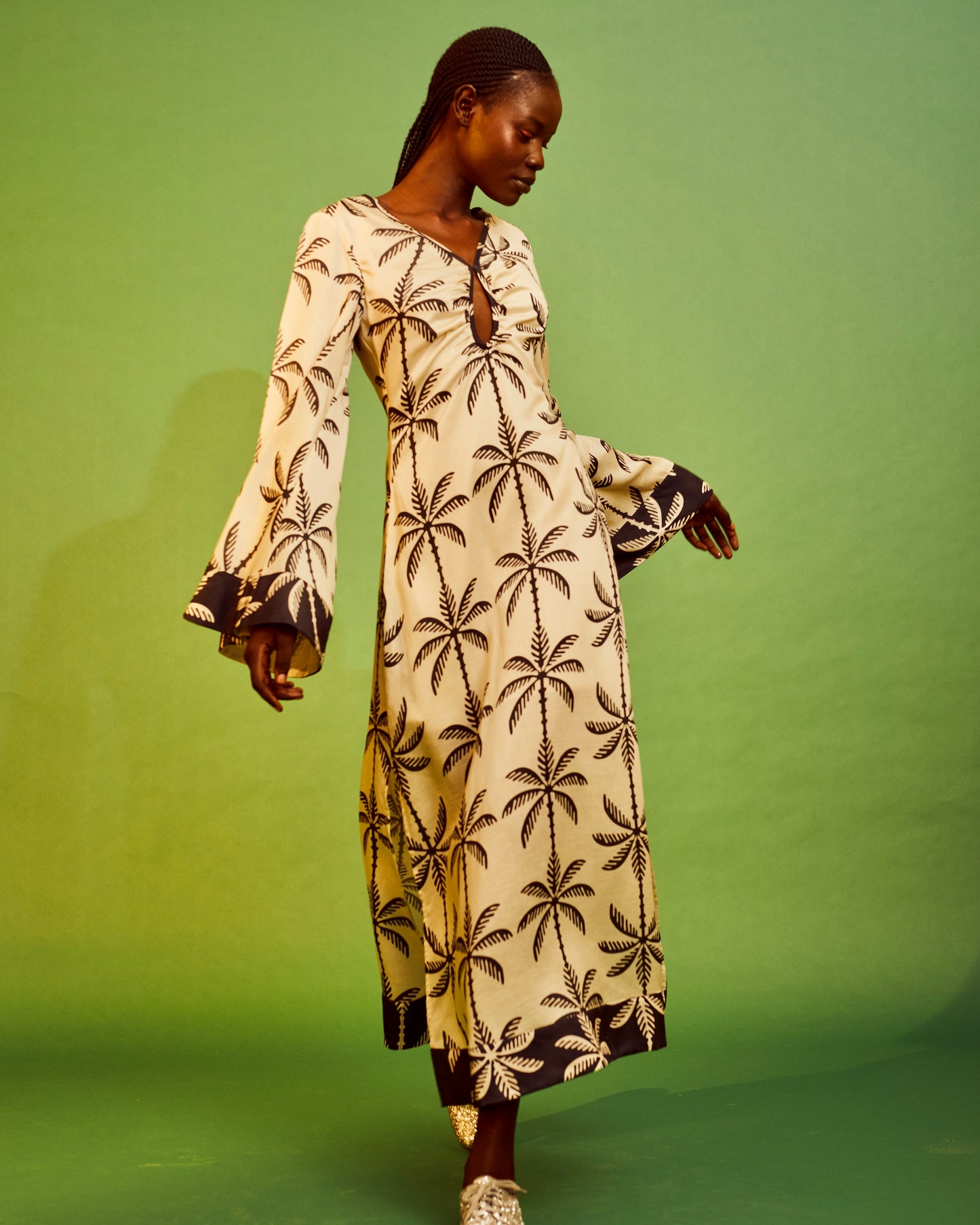Abena Midi Dress | Black White Tropical