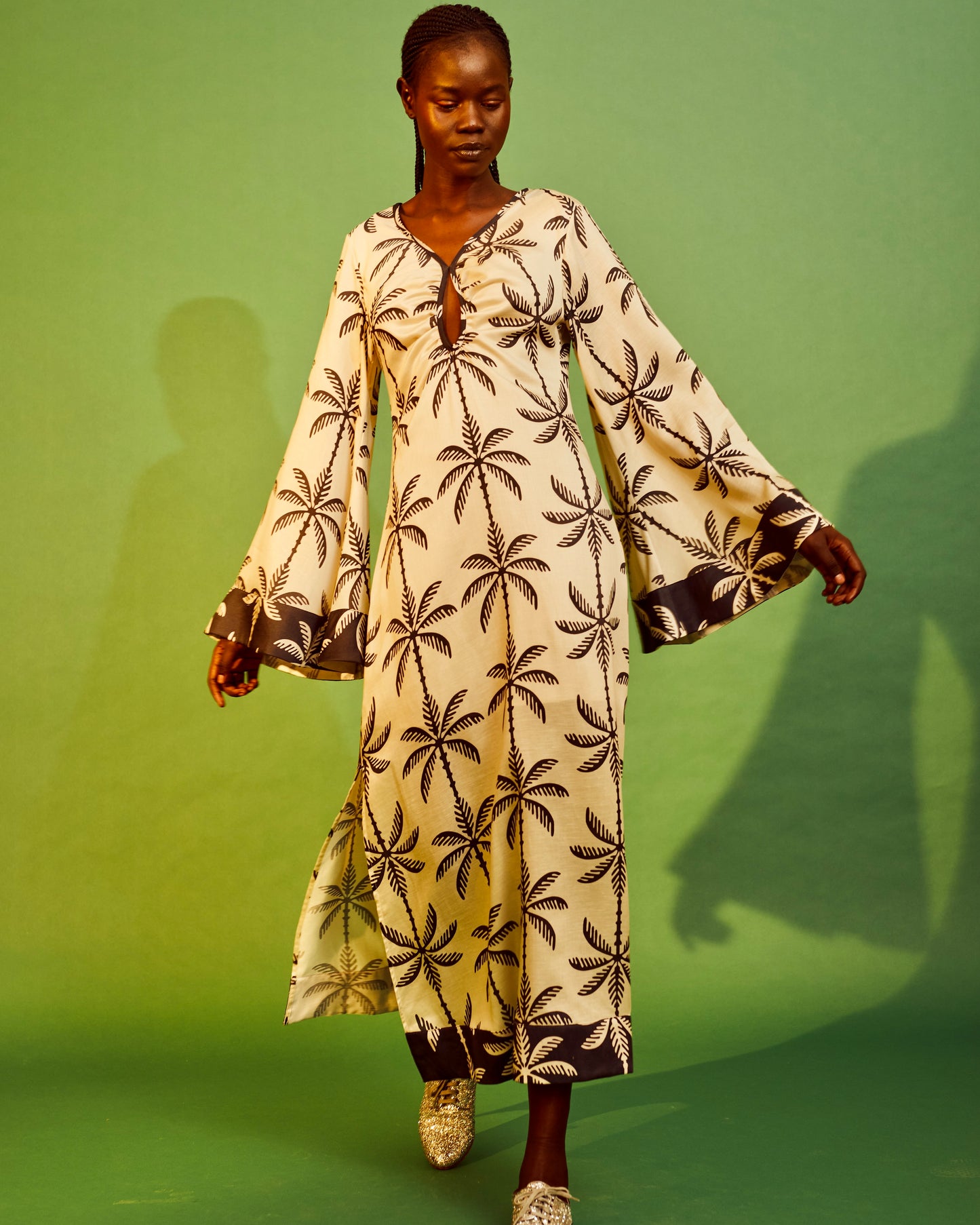 Abena Midi Dress | Black White Tropical