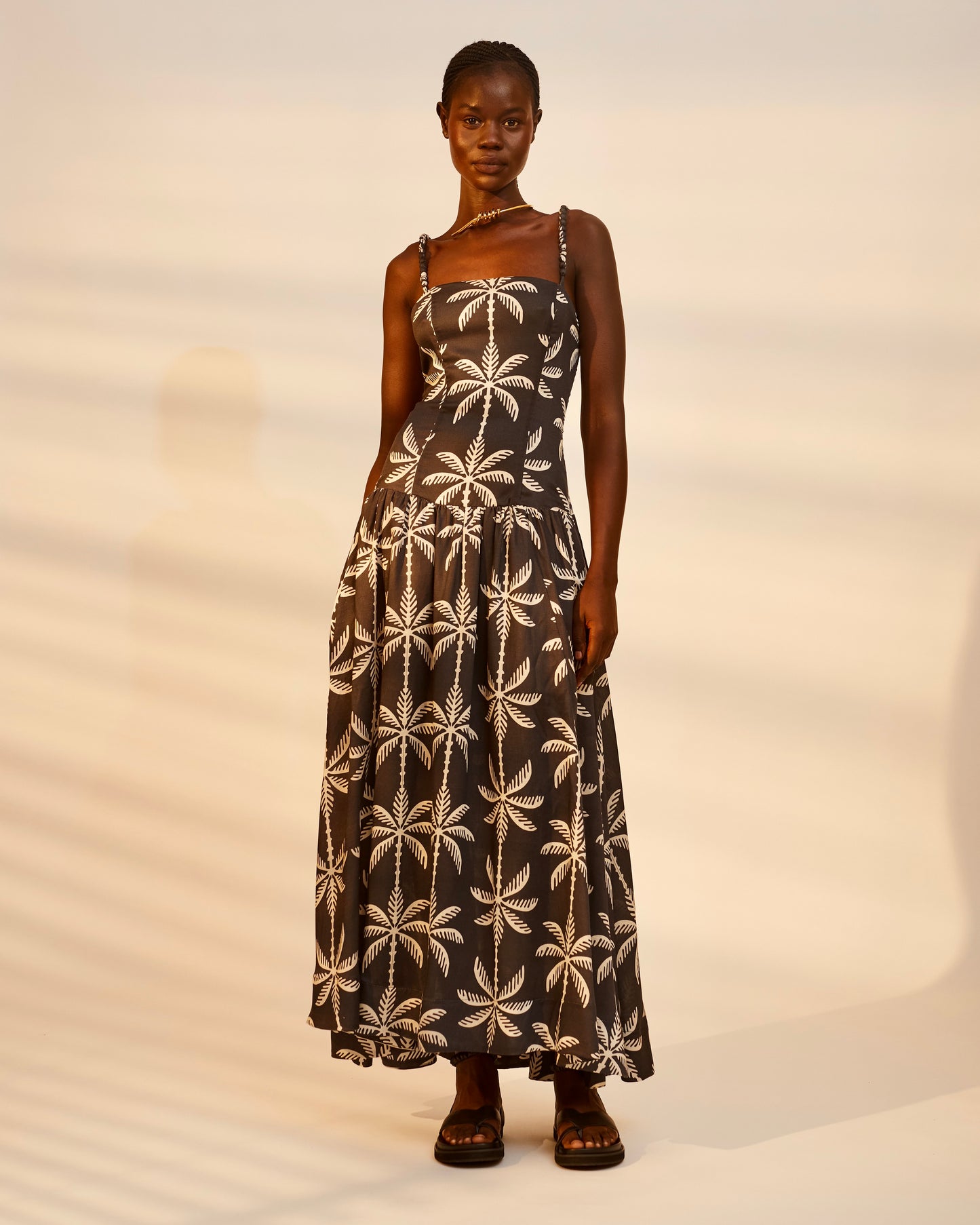 Abena Maxi Dress | Black White Tropical