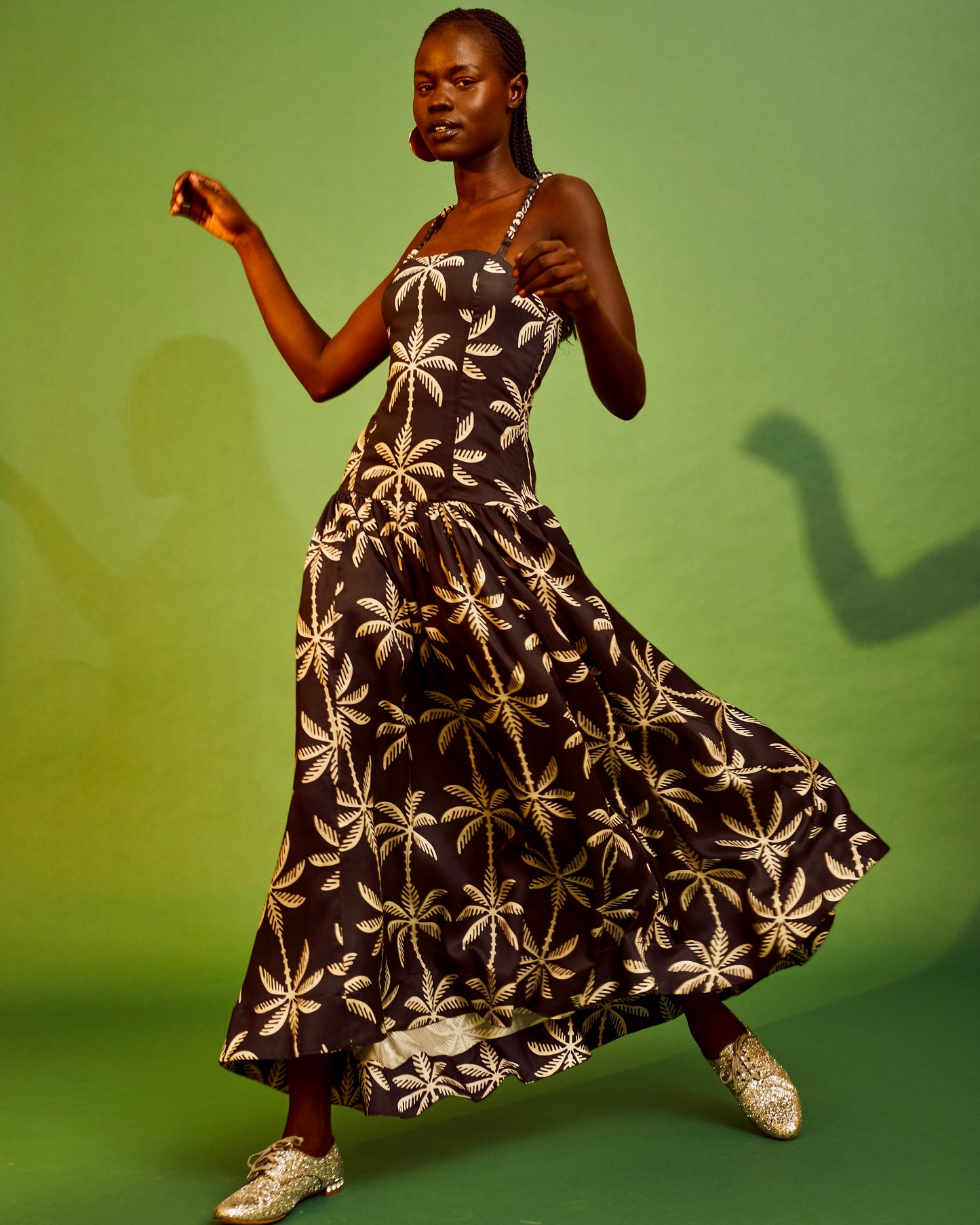 Abena Maxi Dress | Black White Tropical