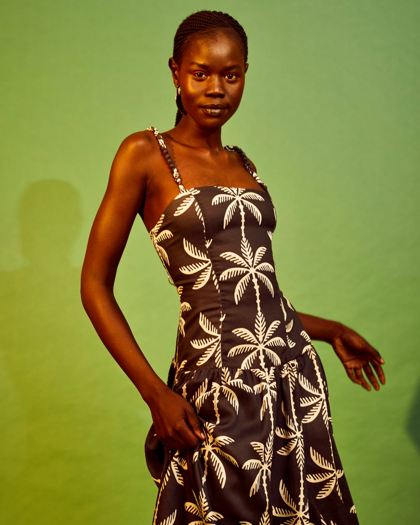 Abena Maxi Dress | Black White Tropical
