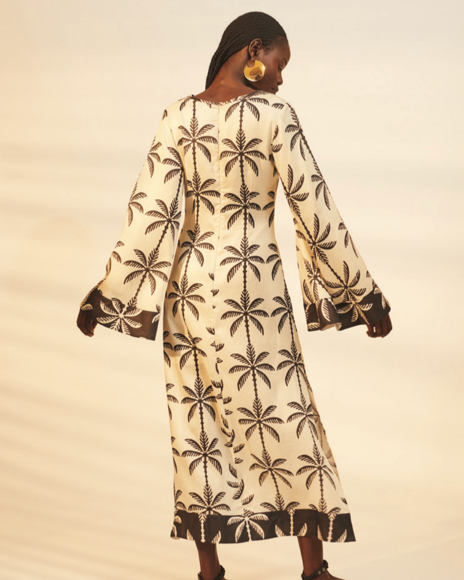 Abena Midi Dress | Black White Tropical