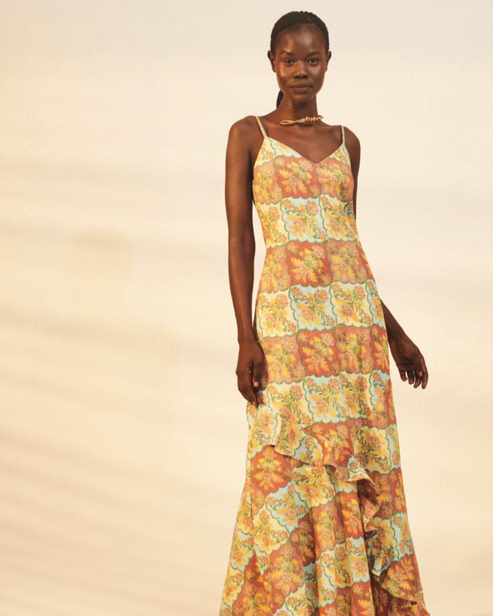 Kataya Bias Midi Dress | Tablecloth Print