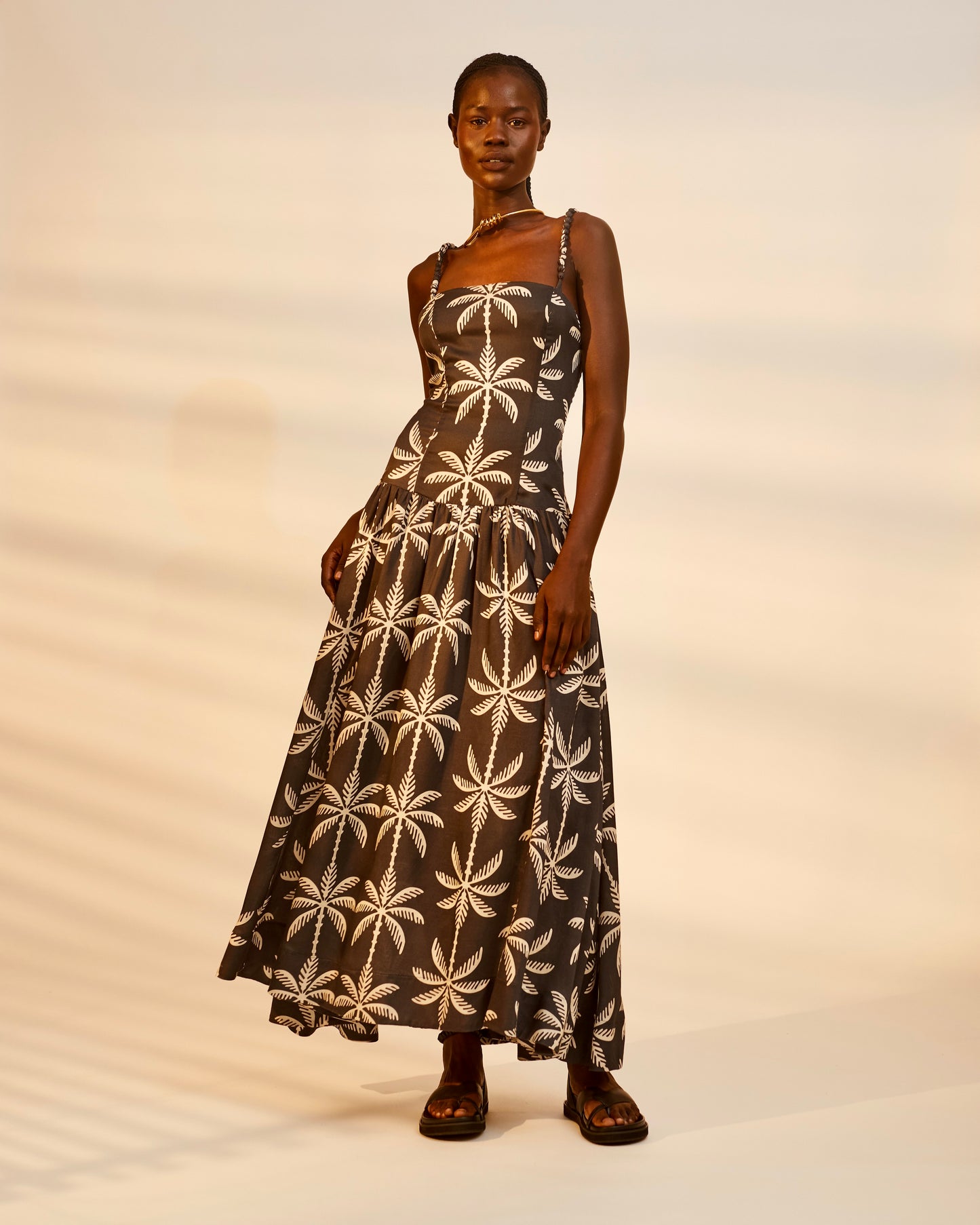 Abena Maxi Dress | Black White Tropical