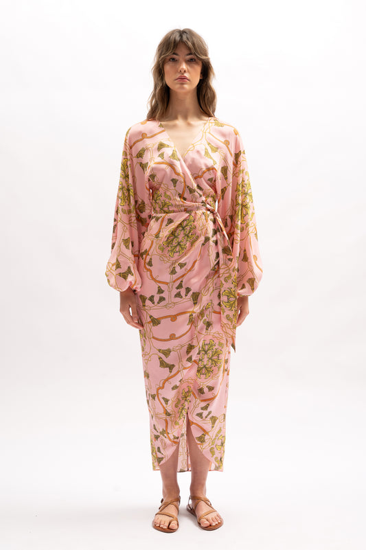 Perle Midi Dress | Pink Scarf Print
