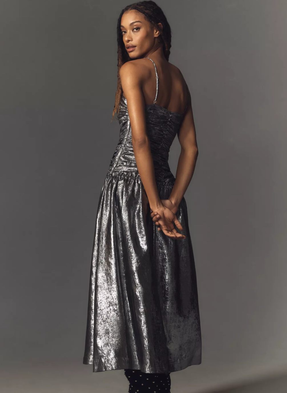 Elandra Midi Dress | Silver Metallic